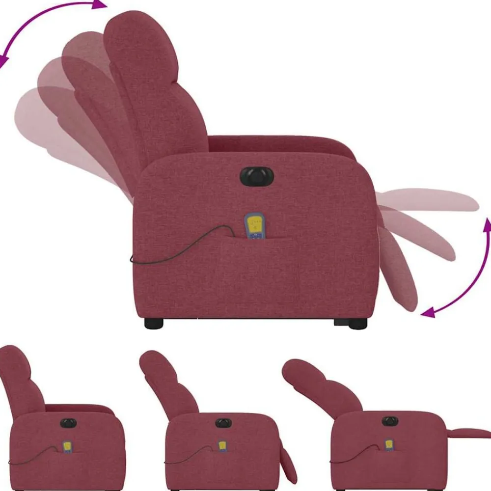 vidaXL Sillón de masaje eléctrico reclinable elevable tela rojo tinto Rojo vino tinto Discount