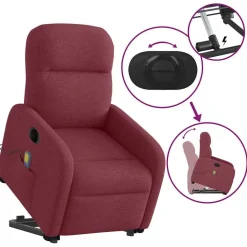 vidaXL Sillón de masaje eléctrico reclinable elevable tela rojo tinto Rojo vino tinto Discount