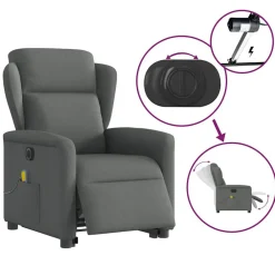 vidaXL Sillón de masaje eléctrico reclinable elevable tela Gris oscuro Online