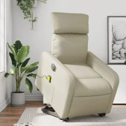 vidaXL Sillón de masaje elevable eléctrico cuero sintético Crema Sale