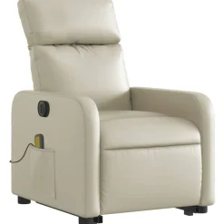 vidaXL Sillón de masaje elevable eléctrico cuero sintético Crema Sale
