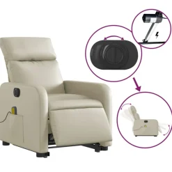 vidaXL Sillón de masaje elevable eléctrico cuero sintético Crema Sale