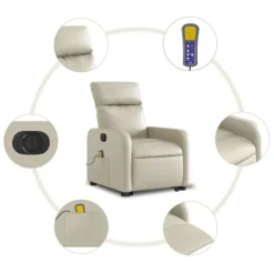 vidaXL Sillón de masaje elevable eléctrico cuero sintético Crema Sale