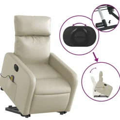 vidaXL Sillón de masaje elevable eléctrico cuero sintético Crema Sale