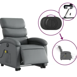 vidaXL Sillas-Sillón de masaje elevable eléctrico cuero sintético
