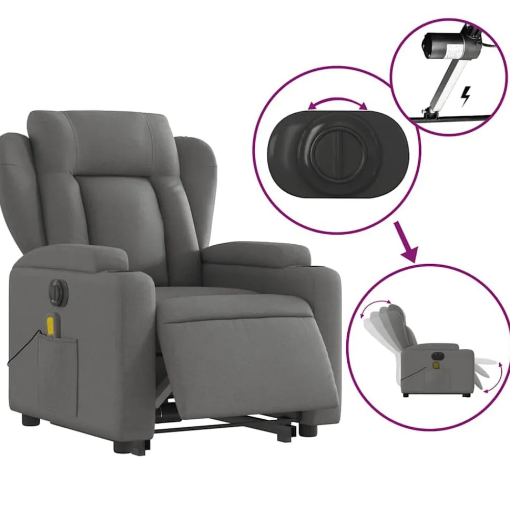 vidaXL Sillas-Sillón de masaje eléctrico reclinable elevable tela