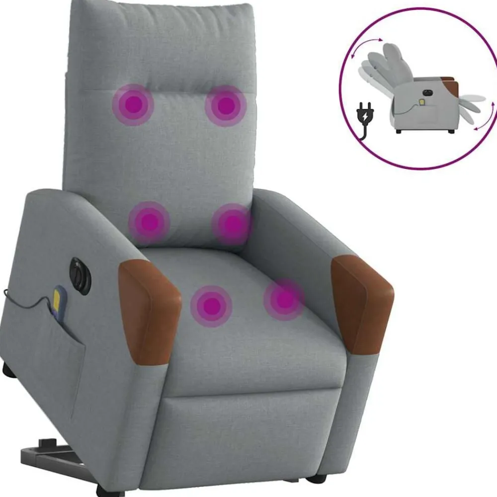 vidaXL Sillón de masaje eléctrico reclinable elevable tela Gris claro Discount