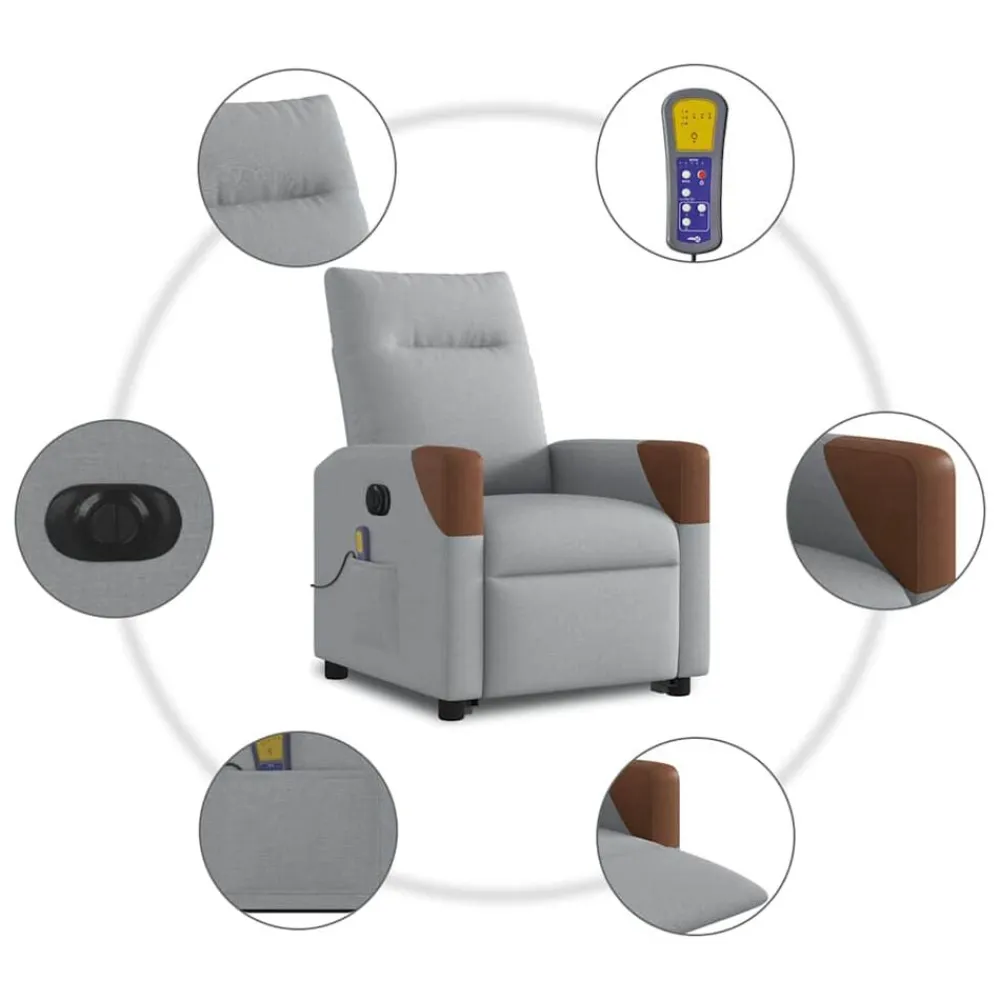 vidaXL Sillón de masaje eléctrico reclinable elevable tela Gris claro Discount