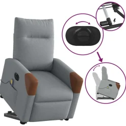 vidaXL Sillón de masaje eléctrico reclinable elevable tela Gris claro Discount