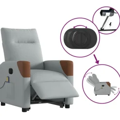 vidaXL Sillón de masaje eléctrico reclinable elevable tela Gris claro Discount
