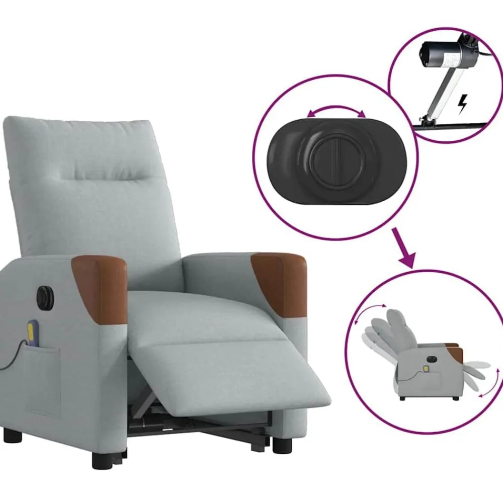 vidaXL Sillón de masaje eléctrico reclinable elevable tela Gris claro Discount