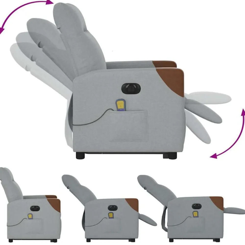 vidaXL Sillón de masaje eléctrico reclinable elevable tela Gris claro Discount