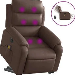 vidaXL Sillas-Sillón de masaje elevable eléctrico cuero sintético marrón