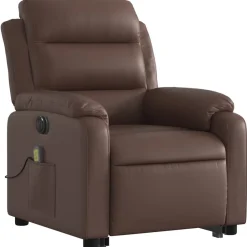 vidaXL Sillas-Sillón de masaje elevable eléctrico cuero sintético marrón