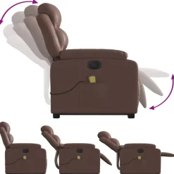 vidaXL Sillas-Sillón de masaje elevable eléctrico cuero sintético marrón
