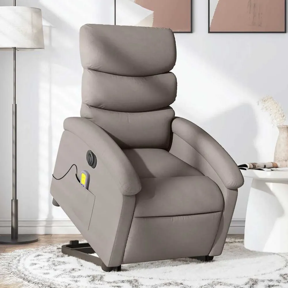 vidaXL Sillón de masaje eléctrico reclinable elevable tela Taupé Clearance