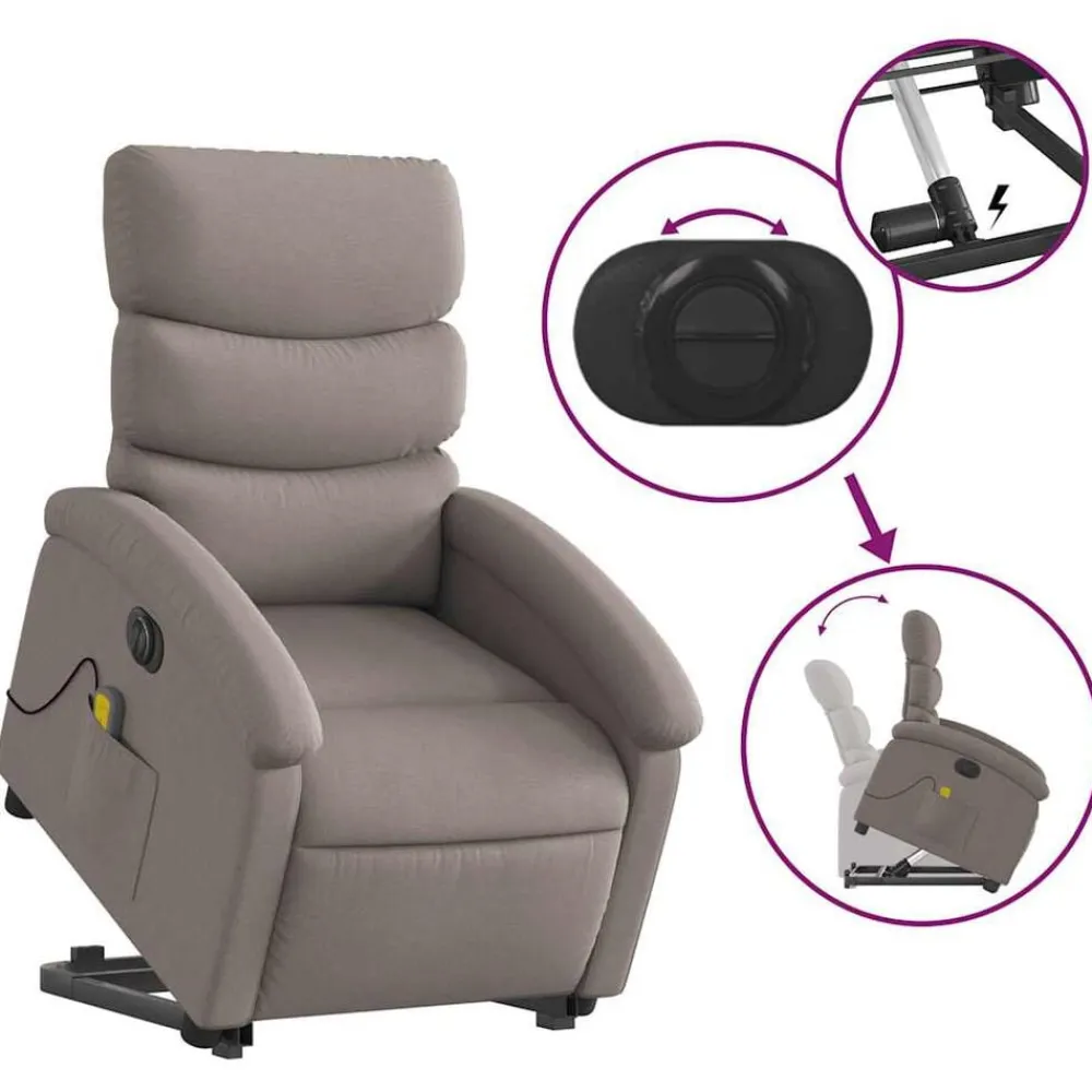 vidaXL Sillón de masaje eléctrico reclinable elevable tela Taupé Clearance