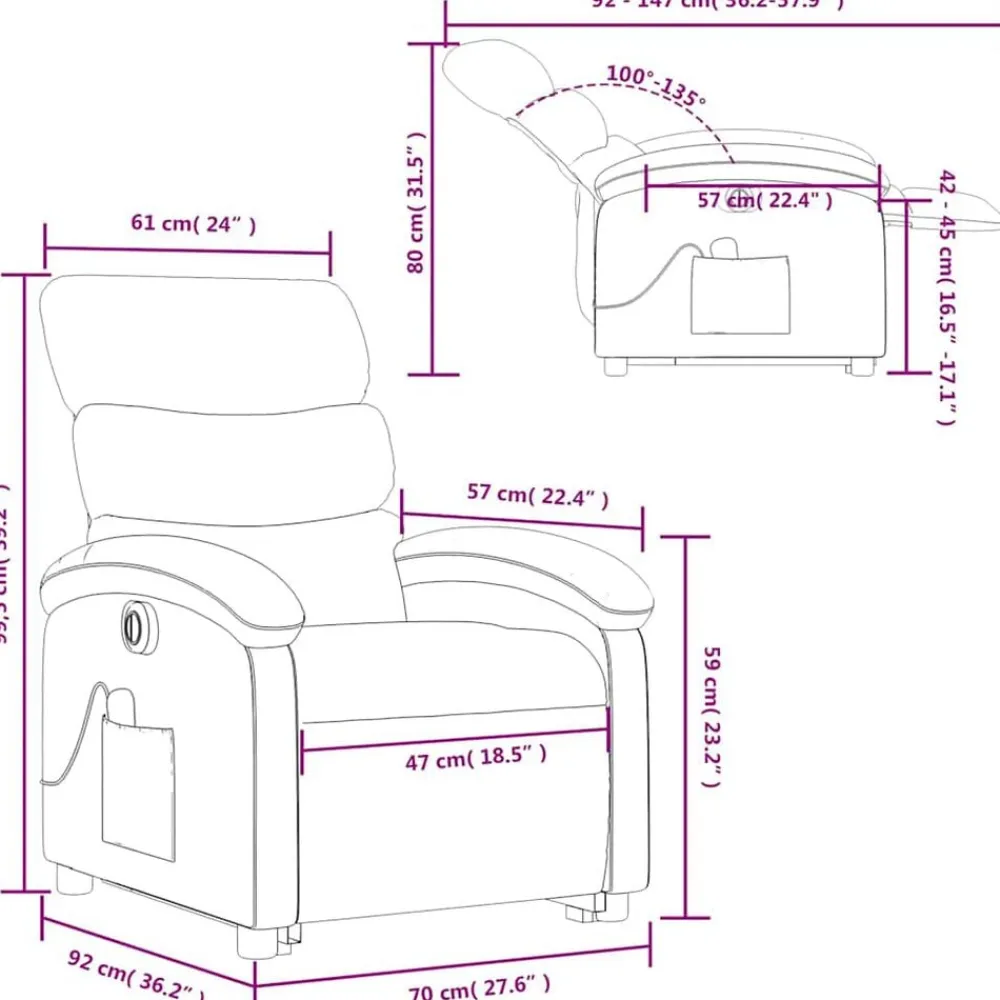 vidaXL Sillón de masaje eléctrico reclinable elevable tela Taupé Clearance