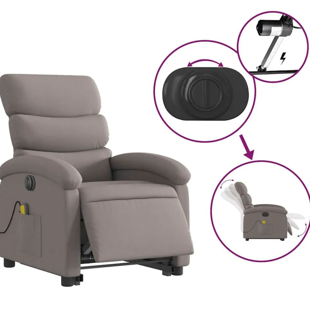 vidaXL Sillón de masaje eléctrico reclinable elevable tela Taupé Clearance