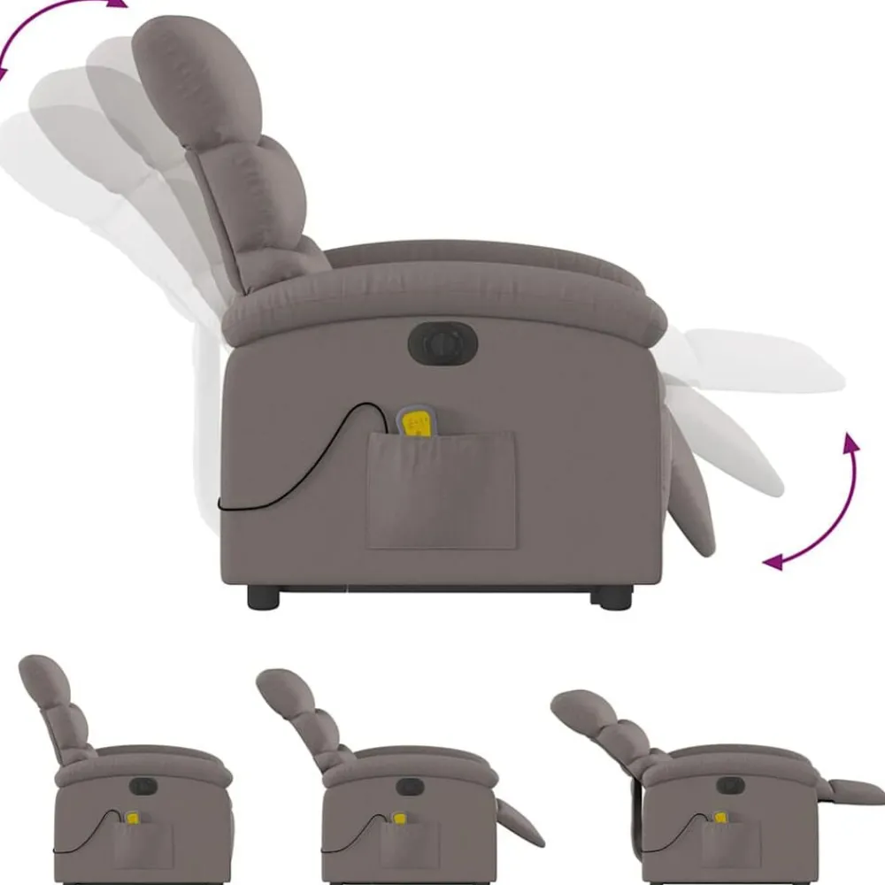vidaXL Sillón de masaje eléctrico reclinable elevable tela Taupé Clearance