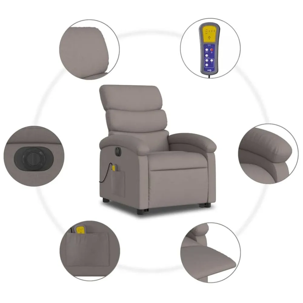 vidaXL Sillón de masaje eléctrico reclinable elevable tela Taupé Clearance