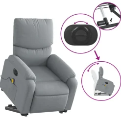 vidaXL Sillón de masaje eléctrico reclinable elevable tela Gris claro Best