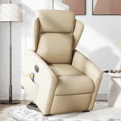 vidaXL Sillón de masaje eléctrico reclinable elevable tela Crema Clearance