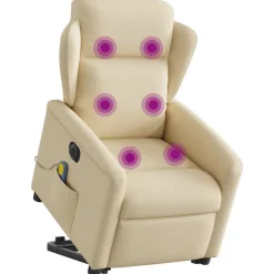 vidaXL Sillón de masaje eléctrico reclinable elevable tela Crema Clearance