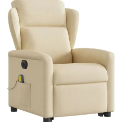 vidaXL Sillón de masaje eléctrico reclinable elevable tela Crema Clearance