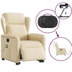 vidaXL Sillón de masaje eléctrico reclinable elevable tela Crema Clearance