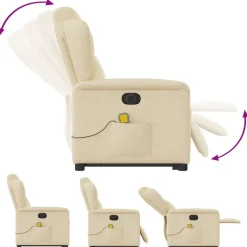vidaXL Sillón de masaje eléctrico reclinable elevable tela Crema Clearance