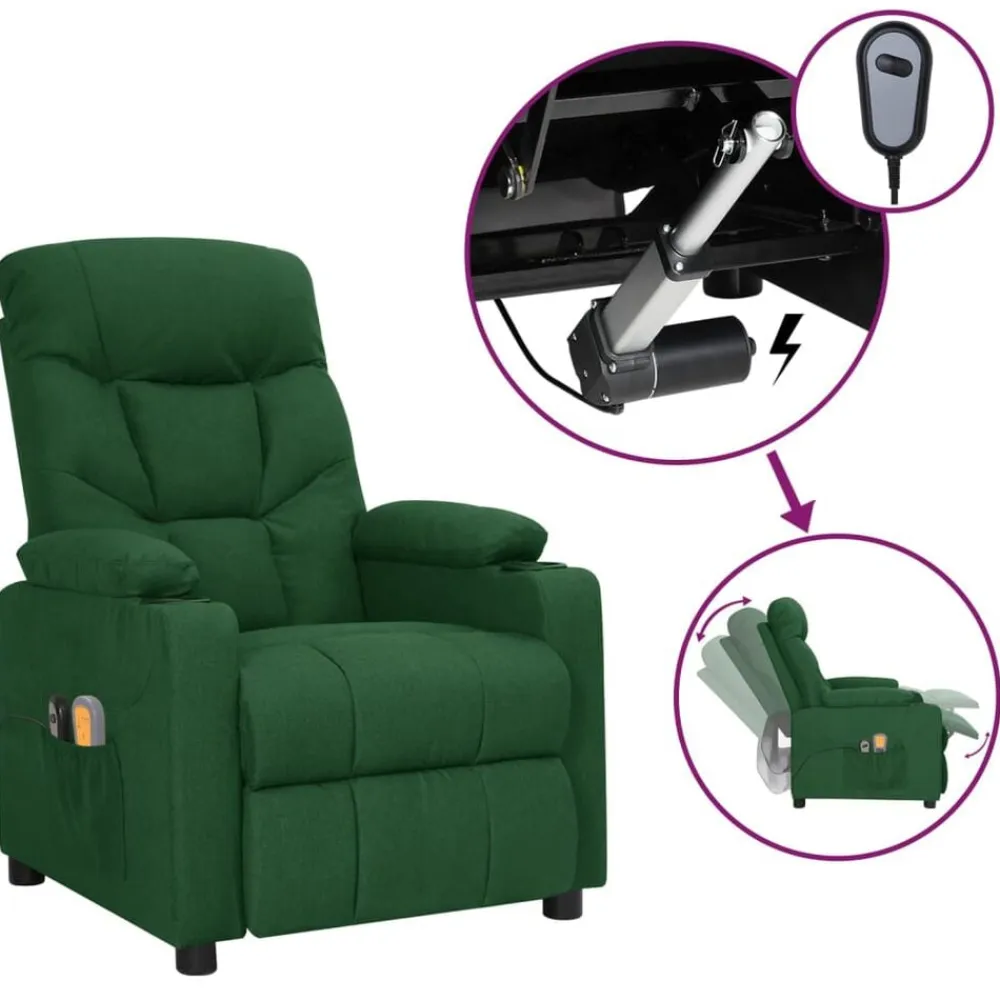 vidaXL Sillón de masaje eléctrico tela Verde oscuro Outlet