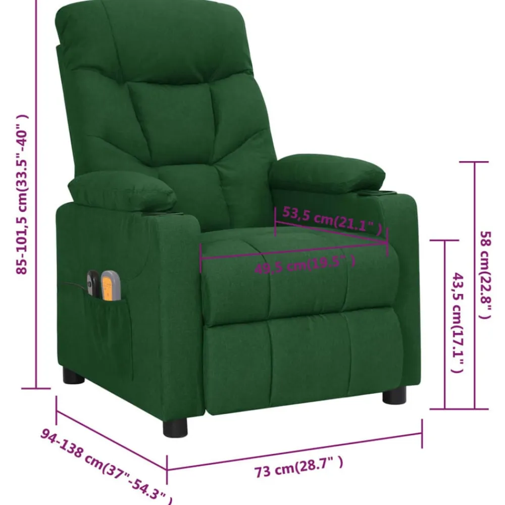 vidaXL Sillón de masaje eléctrico tela Verde oscuro Outlet
