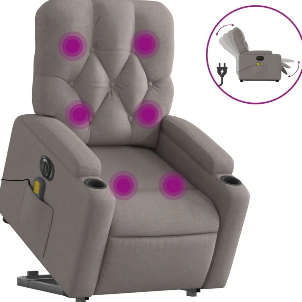 vidaXL Sillón de masaje eléctrico reclinable elevable tela Taupé New