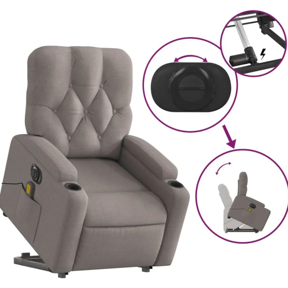 vidaXL Sillón de masaje eléctrico reclinable elevable tela Taupé New