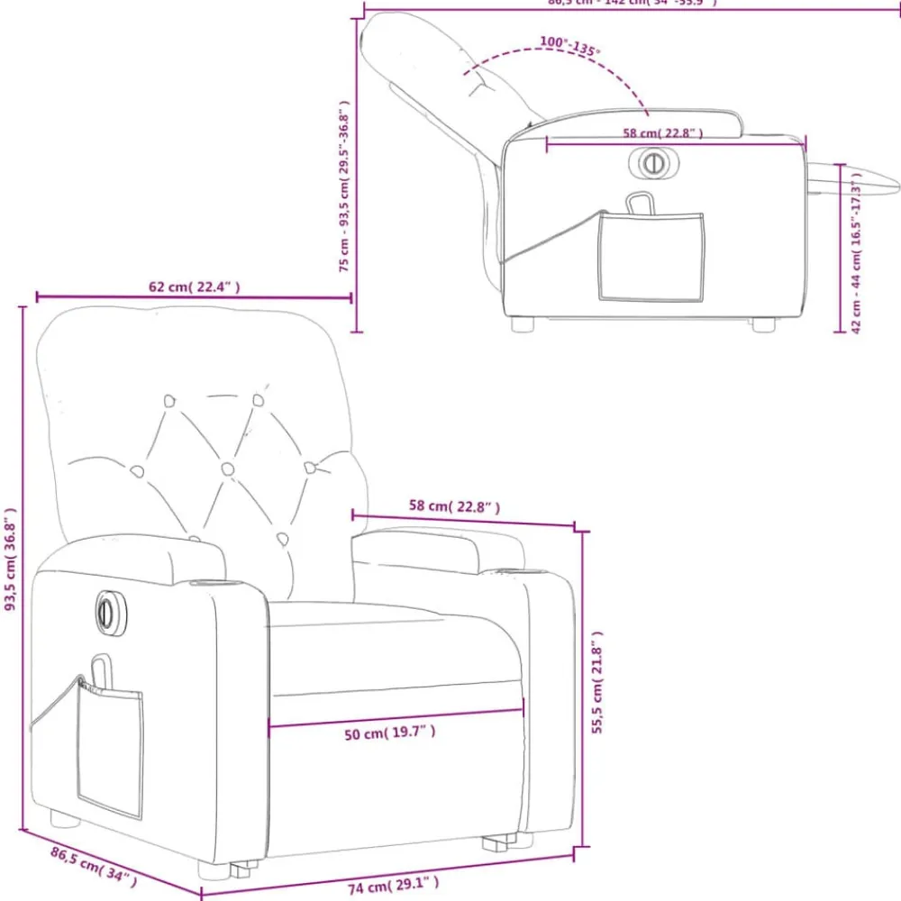 vidaXL Sillón de masaje eléctrico reclinable elevable tela Taupé New