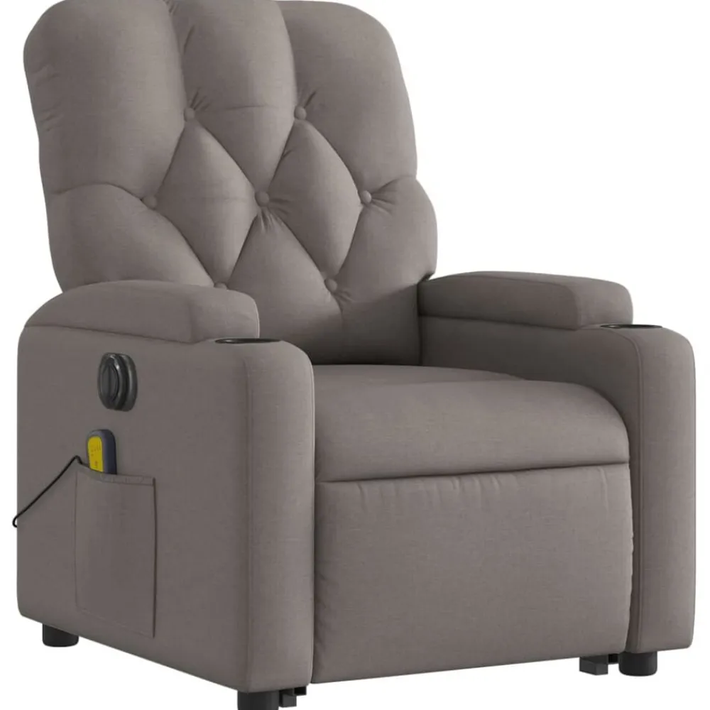 vidaXL Sillón de masaje eléctrico reclinable elevable tela Taupé New