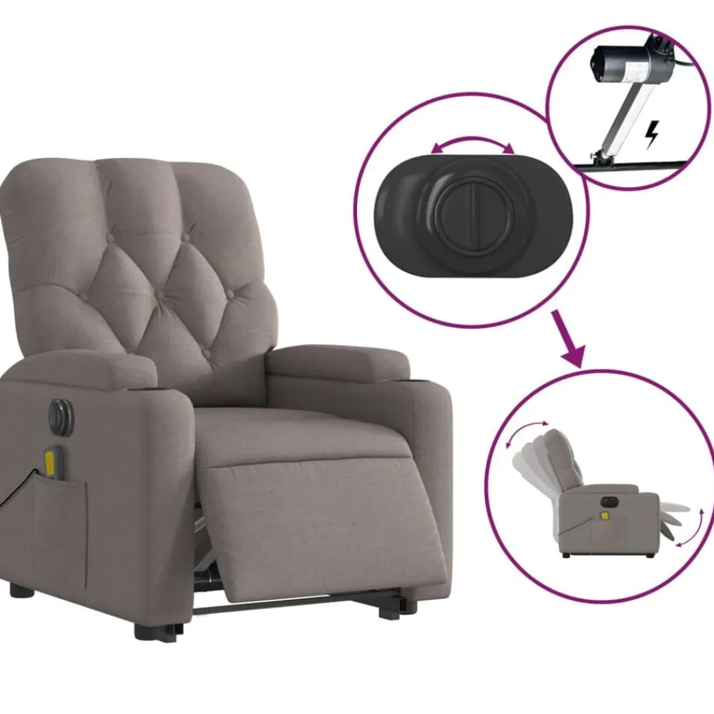 vidaXL Sillón de masaje eléctrico reclinable elevable tela Taupé New