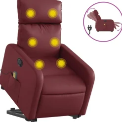vidaXL Sillas-Sillón de masaje elevable eléctrico cuero artificial rojo tinto