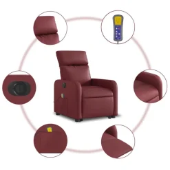 vidaXL Sillas-Sillón de masaje elevable eléctrico cuero artificial rojo tinto