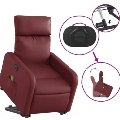 vidaXL Sillas-Sillón de masaje elevable eléctrico cuero artificial rojo tinto