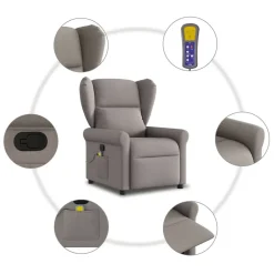 vidaXL Sillas-Sillón de masaje reclinable de tela gris