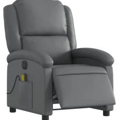 vidaXL Sillón de masaje reclinable eléctrico cuero sintético Gris New