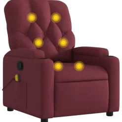 vidaXL Sillas-Sillón de masaje reclinable de tela color vino tinto