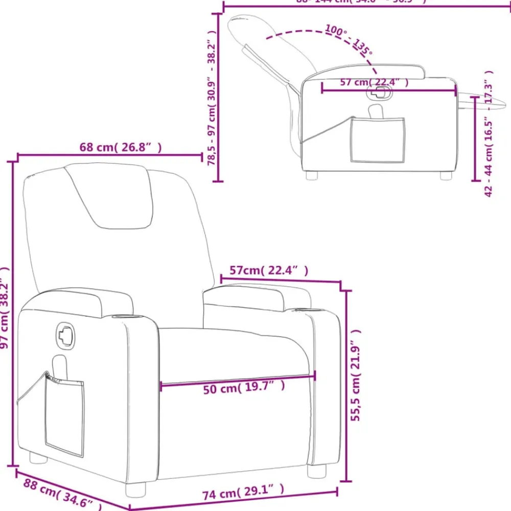 vidaXL Sillas-Sillón de masaje reclinable de tela gris