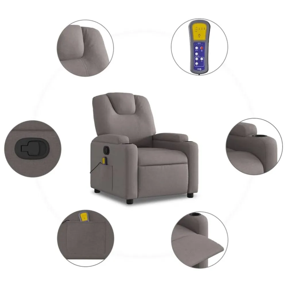 vidaXL Sillas-Sillón de masaje reclinable de tela gris