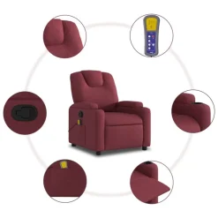 vidaXL Sillón de masaje reclinable de tela color vino tinto Rojo vino tinto