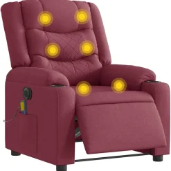 vidaXL Sillón de masaje reclinable eléctrico tela rojo tinto Rojo vino tinto Outlet