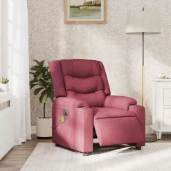 vidaXL Sillón de masaje reclinable eléctrico tela rojo tinto Rojo vino tinto Outlet