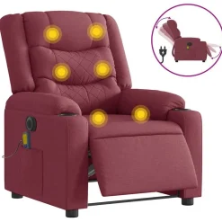 vidaXL Sillón de masaje reclinable eléctrico tela rojo tinto Rojo vino tinto Outlet